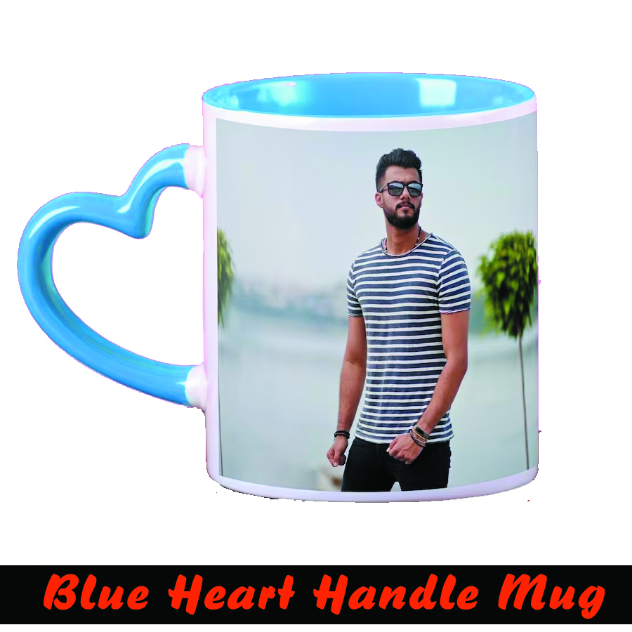 blue heart heart handle mug